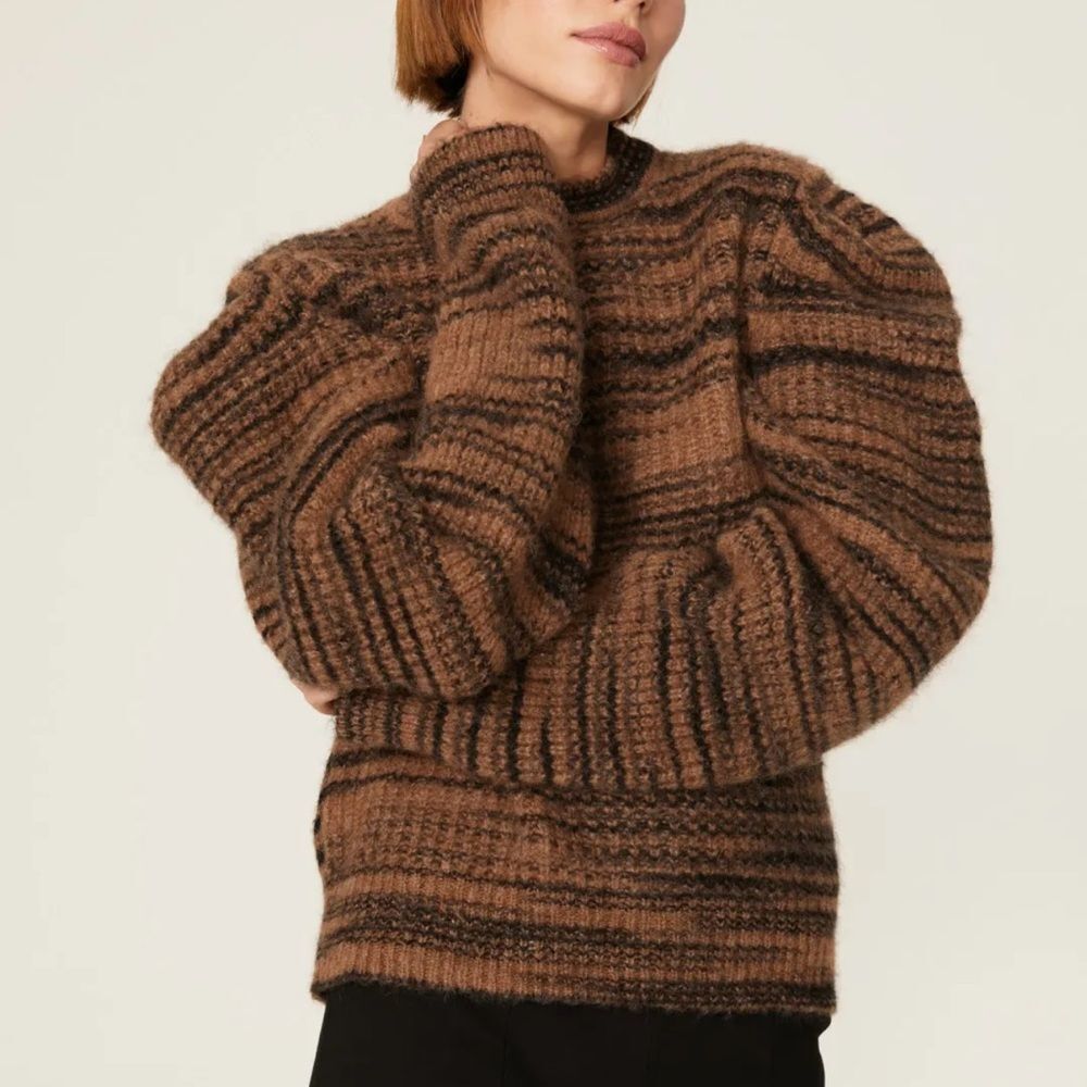 Naadam Space Dyed Sweater Brown Puff Sleeve Alpaca Merino Wool Blend Extra Small